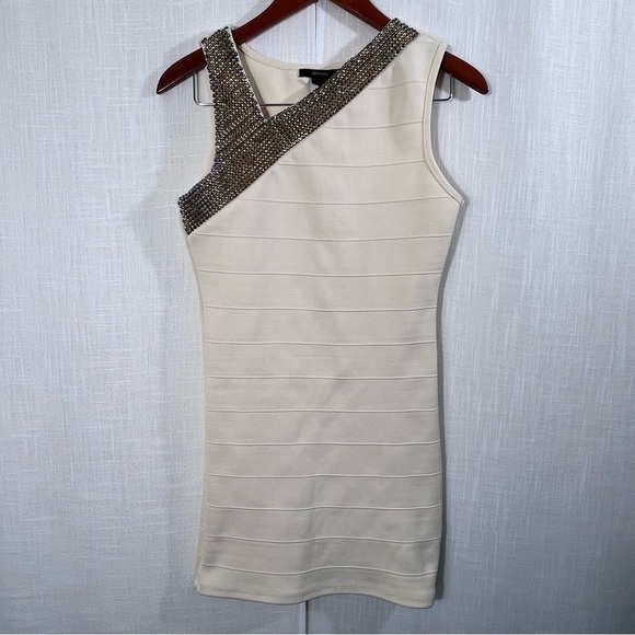Forever 21 Cream Studded Bodycon Dress Size M - Picture 1 of 12